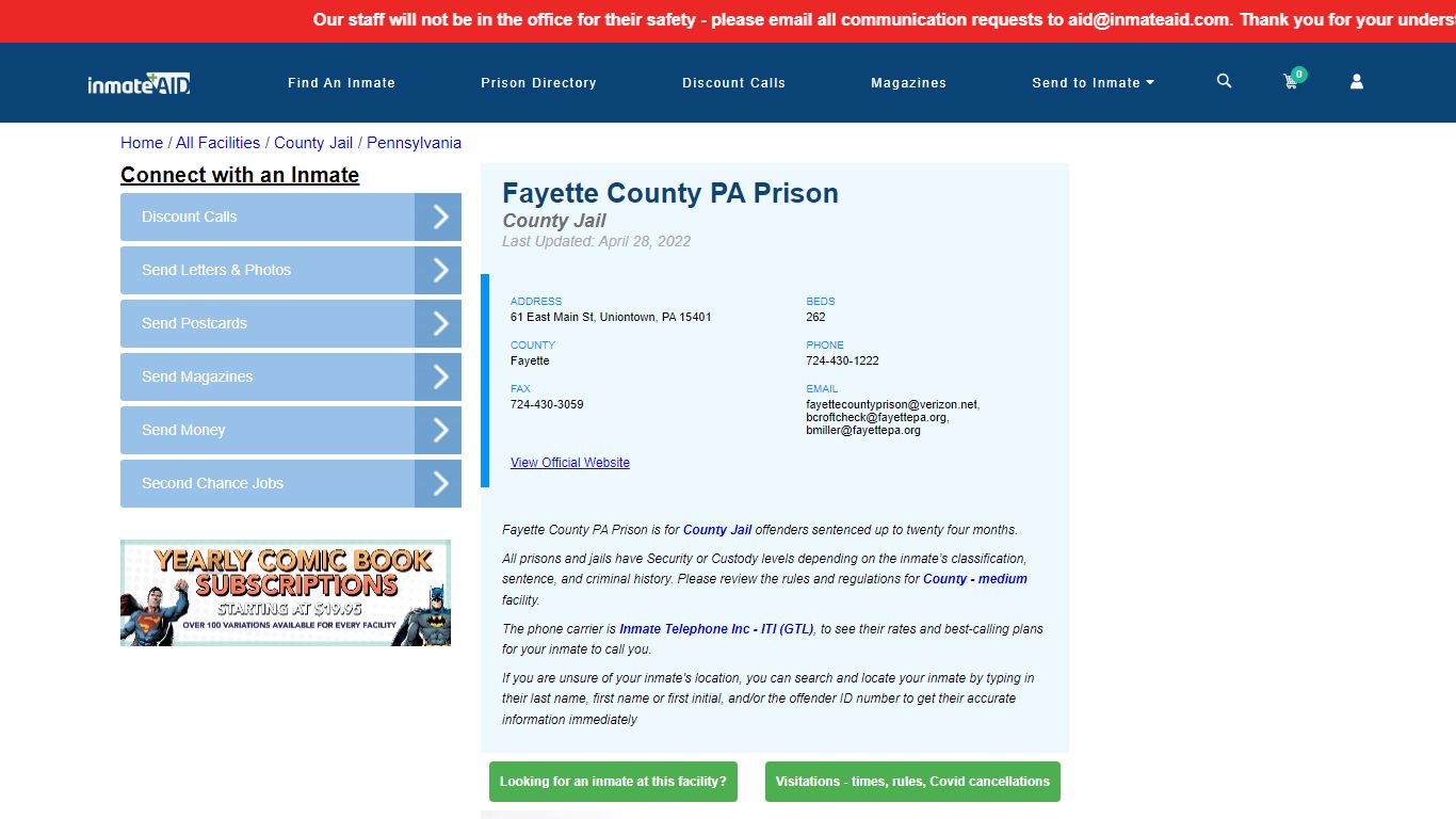Fayette County PA Prison - Inmate Locator - Uniontown, PA